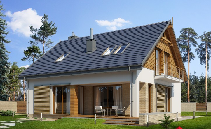 E-194 Dom z dachem dwuspadowym na małe działki - wizualizacja