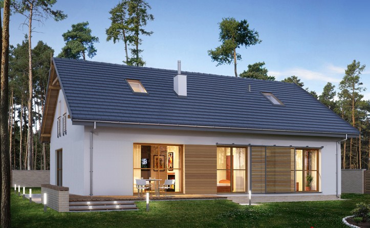 E-275 Dom o prostej bryle z dwuspadowym dachem - wizualizacja